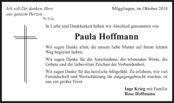 Traueranzeige von Paula Hoffmann von Gmünder Tagespost