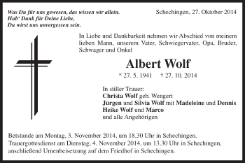 Traueranzeige von Albert Wolf von Gmünder Tagespost