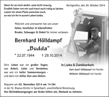 Traueranzeige von Bernhard Hölldampf von Gmünder Tagespost