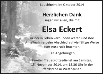 Traueranzeige von Elsa Eckert von Schwäbische Post