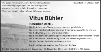 Traueranzeige von Vitus Bühler von Schwäbische Post