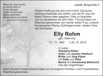 Traueranzeige von Elly Rohm von Gmünder Tagespost