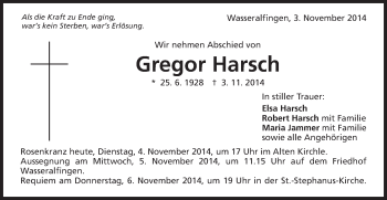 Traueranzeige von Gregor Harsch von Schwäbische Post