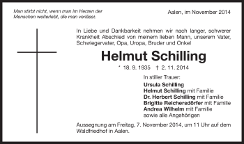 Traueranzeige von Helmut Schilling von Schwäbische Post