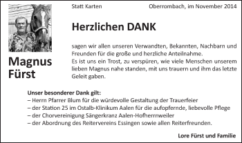Traueranzeige von Magnus Fürst von Schwäbische Post