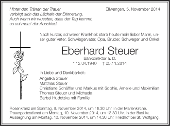 Traueranzeige von Eberhard Steuer von Schwäbische Post