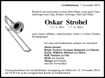 Traueranzeige von Oskar Strobel von Gmünder Tagespost