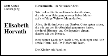 Traueranzeige von Elisabeth Horvath von Gmünder Tagespost