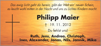 Traueranzeige von Philipp Maier von Schwäbische Post