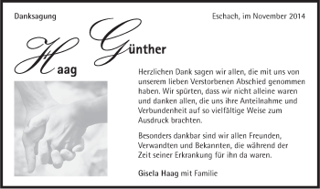 Traueranzeige von Günther Haag von Gmünder Tagespost