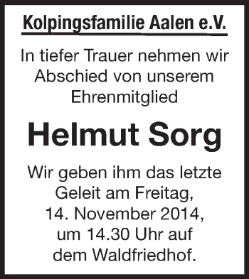 Traueranzeige von Helmut Sorg von Schwäbische Post