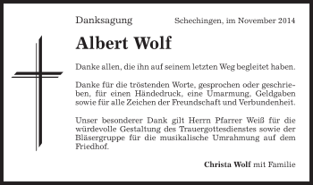 Traueranzeige von Albert Wolf von Gmünder Tagespost