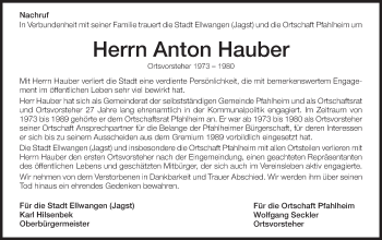 Traueranzeige von Anton Hauber von Schwäbische Post