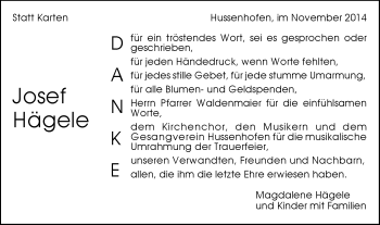 Traueranzeige von Josef Hägele von Gmünder Tagespost