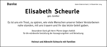 Traueranzeige von Elisabeth Scheurle von Schwäbische Post