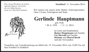 Traueranzeige von Gerlinde Hauptmann von Gmünder Tagespost