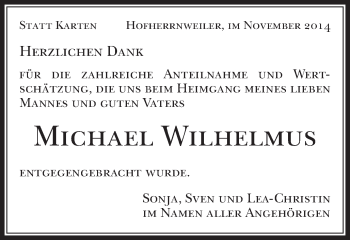 Traueranzeige von Michael Wilhlemus von Schwäbische Post