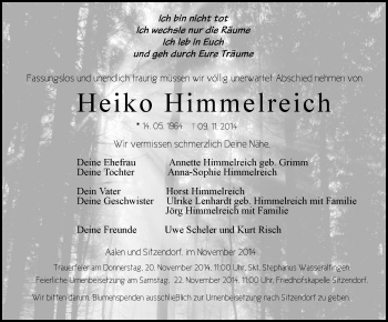 Traueranzeige von Heiko Himmelreich von Schwäbische Post