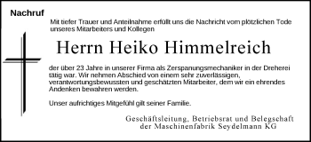 Traueranzeige von Heiko Himmelreich von Schwäbische Post