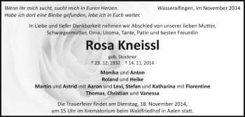 Traueranzeige von Rosa Kneissl von Schwäbische Post