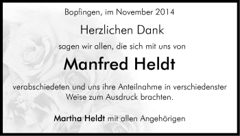 Traueranzeige von Manfred Heldt von Schwäbische Post