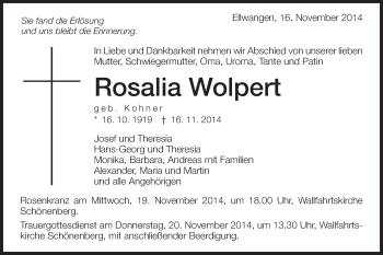 Traueranzeige von Rosalia Wolpert von Schwäbische Post