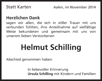Traueranzeige von Helmut Schilling von Schwäbische Post