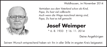 Traueranzeige von Josef Weimper von Schwäbische Post