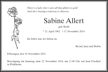 Traueranzeige von Sabine Allert von Schwäbische Post