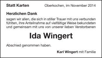 Traueranzeige von Ida Wingert von Schwäbische Post