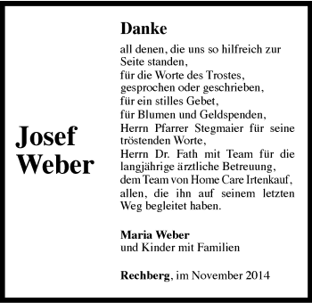 Traueranzeige von Josef Weber von Gmünder Tagespost