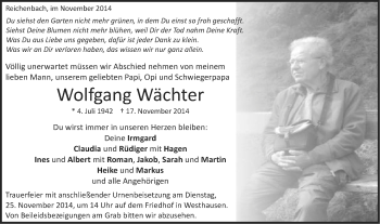Traueranzeige von Wolfgang Wächter von Schwäbische Post