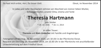 Traueranzeige von Theresia Hartmann von Schwäbische Post