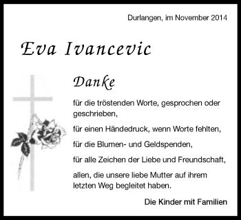 Traueranzeige von Eva Ivancevic von Gmünder Tagespost