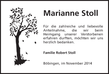 Traueranzeige von Marianne Stoll von Schwäbische Post