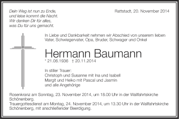 Traueranzeige von Hermann Baumann von Schwäbische Post