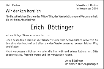 Traueranzeige von Erich Böttinger von Gmünder Tagespost