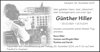 Traueranzeige von Günther Hiller von Gmünder Tagespost