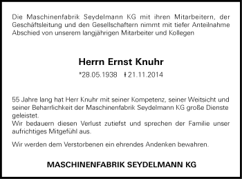 Traueranzeige von Ernst Knuhr von Schwäbische Post