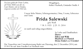 Traueranzeige von Frida Salewski von Gmünder Tagespost
