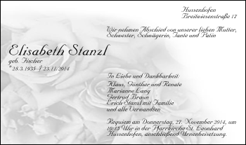Traueranzeige von Elisabeth Stanzl von Gmünder Tagespost
