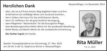 Traueranzeige von Rita Müllter  von Schwäbische Post