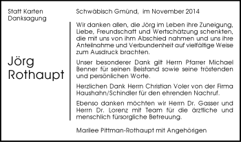 Traueranzeige von Jörg Rothaupt von Gmünder Tagespost
