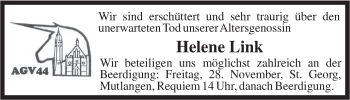 Traueranzeige von Helene Link von Gmünder Tagespost
