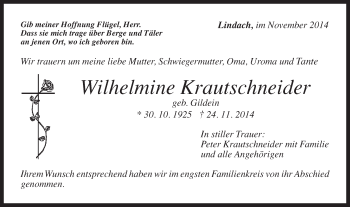 Traueranzeige von Wilhelmine Krautschneider von Gmünder Tagespost