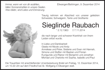 Traueranzeige von Sieglinde Raubach von Schwäbische Post