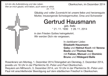 Traueranzeige von Gertrud Hausmann von Schwäbische Post