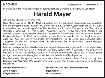 Traueranzeige von Harald Mayer von Schwäbische Post
