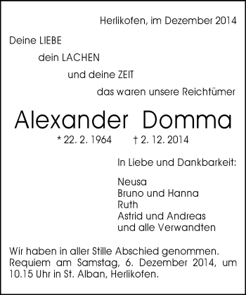 Traueranzeige von Alexander Domma von Gmünder Tagespost