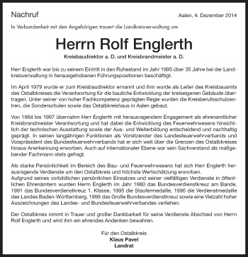 Traueranzeige von Rolf Englerth von Schwäbische Post